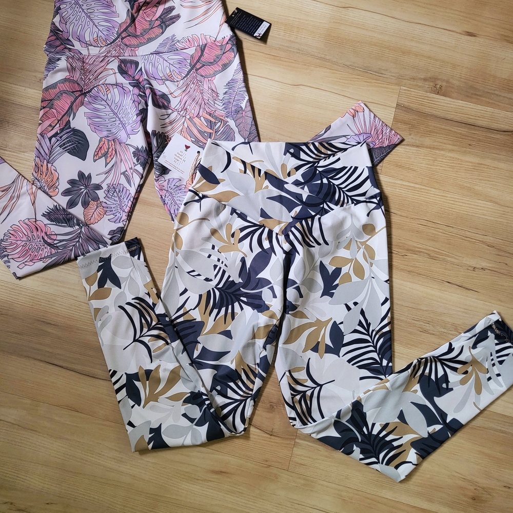 High-Rise Tropical Leaf Print Leggings - 2 Pair